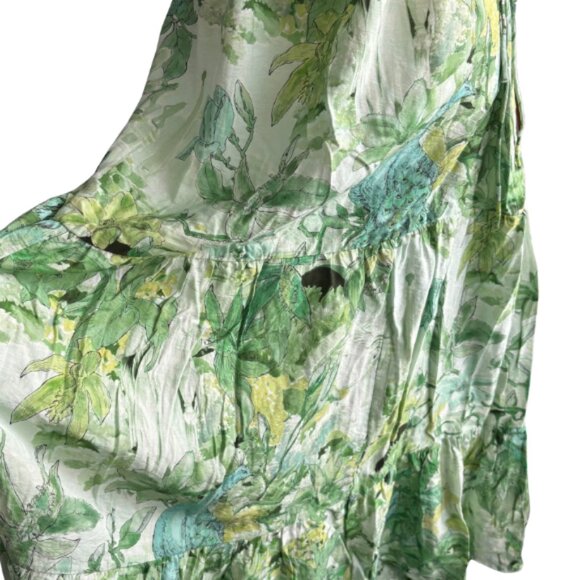 H&M BEAUTIFUL PEACOCK AND PLANTS DESIGN, GREEN LONG DRESS, SZ. M - Picture 10 of 12